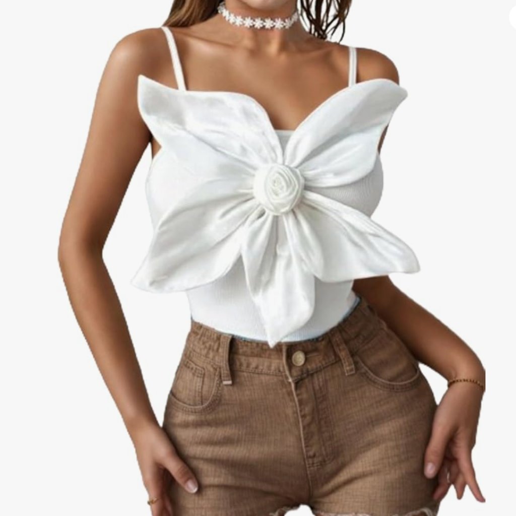 3d Flower Top Crop Open Back Sexy Top